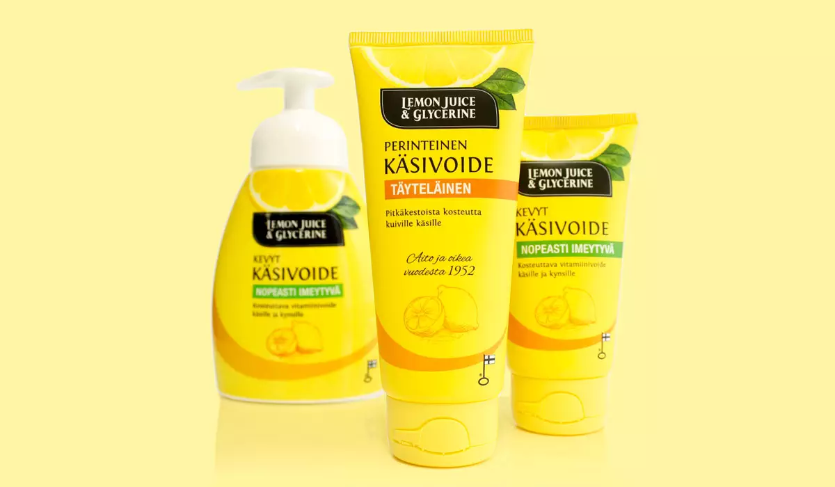 Lemon Juice & Glycerine käsivoiteiden pakkaussuunnittelu