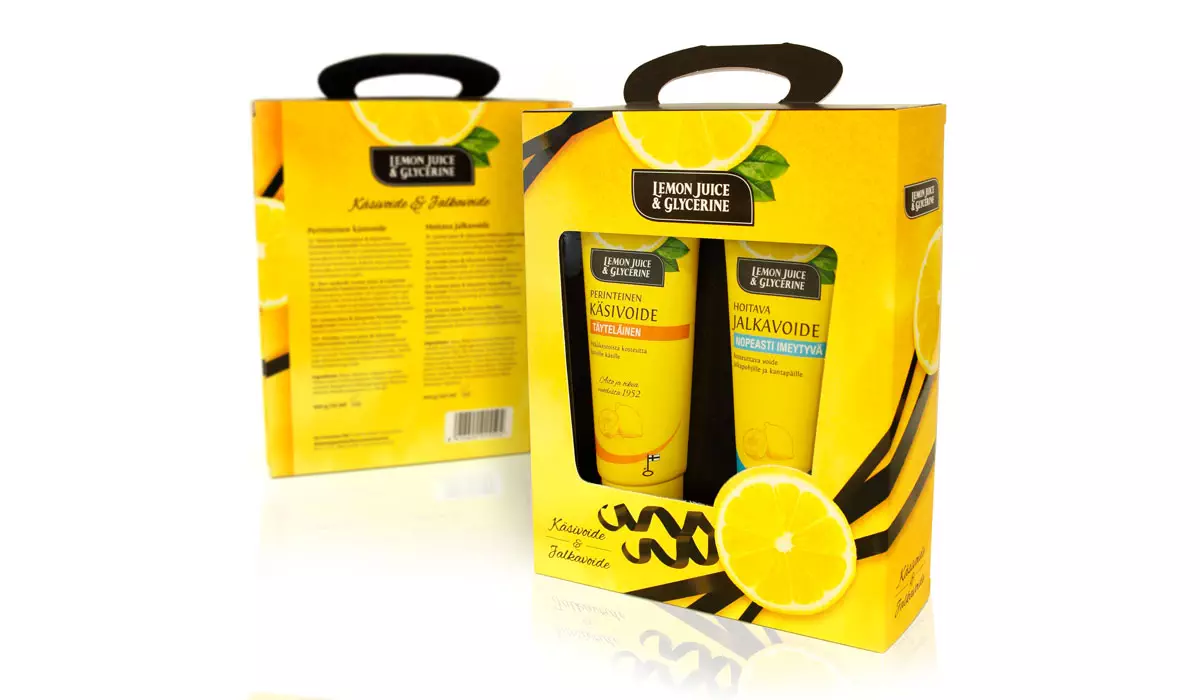 Lemon Juice & Glycerine lahjapakkauksen suunnittelu