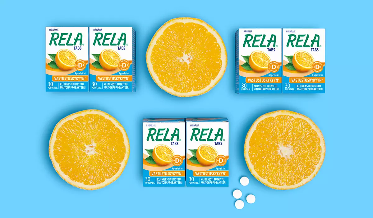 Rela Maitohappobakteeri Appelsiini, pakkaussuunnittelu